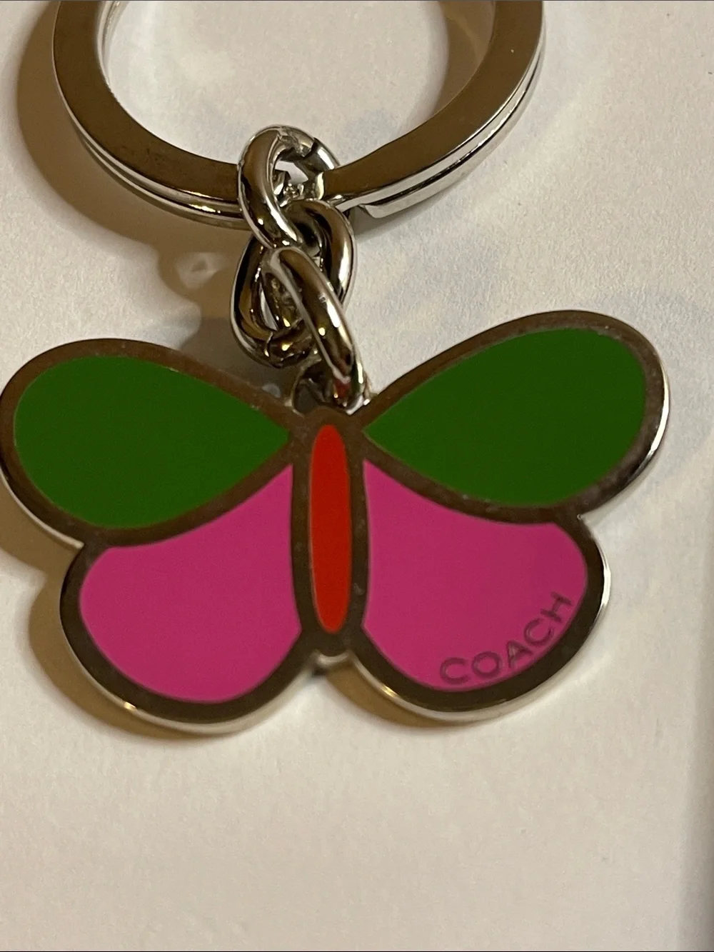 COACH Green & Pink Butterfly Enamel Keychain Charm and Coach Pen